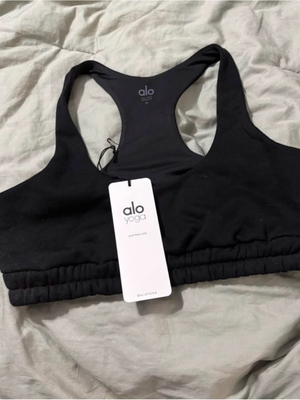 ALO Yoga Black Racerback Sports Bra with Elastic Hem